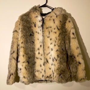 Rothschild animal print fuzzy coat.  Size small.